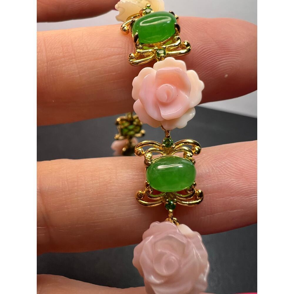 MOP jade and diopside bracelet in gold over sterling silver - Picture 7 of 11